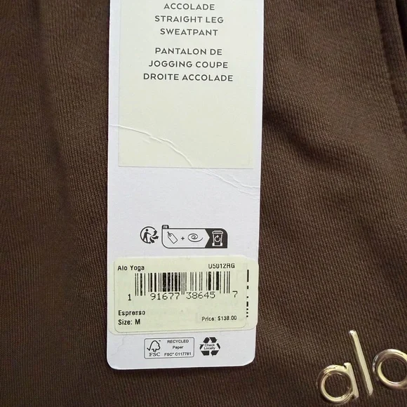 NWT ALO Accolade Straight Leg Sweatpants in Espresso sz M - Picture 3 of 3